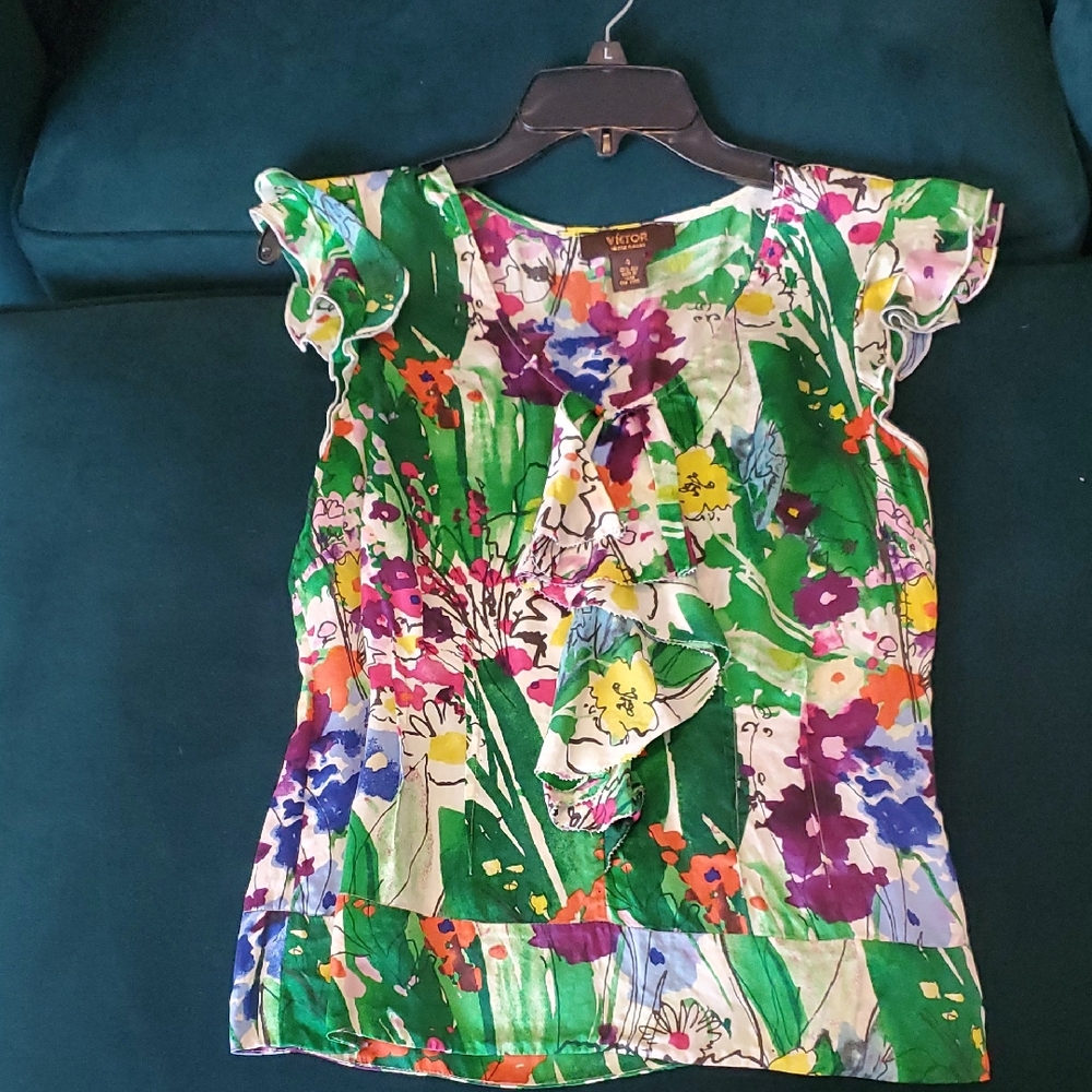 Victor Alfaro watercolor silk Floral Blouse